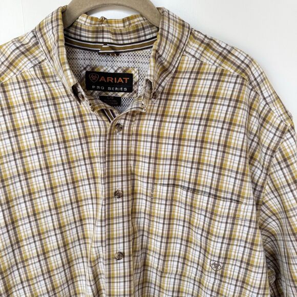 Ariat Men’s Pro Series Short Sleeve Button Down Large. Yellow/Brown. Western. - Picture 2 of 6
